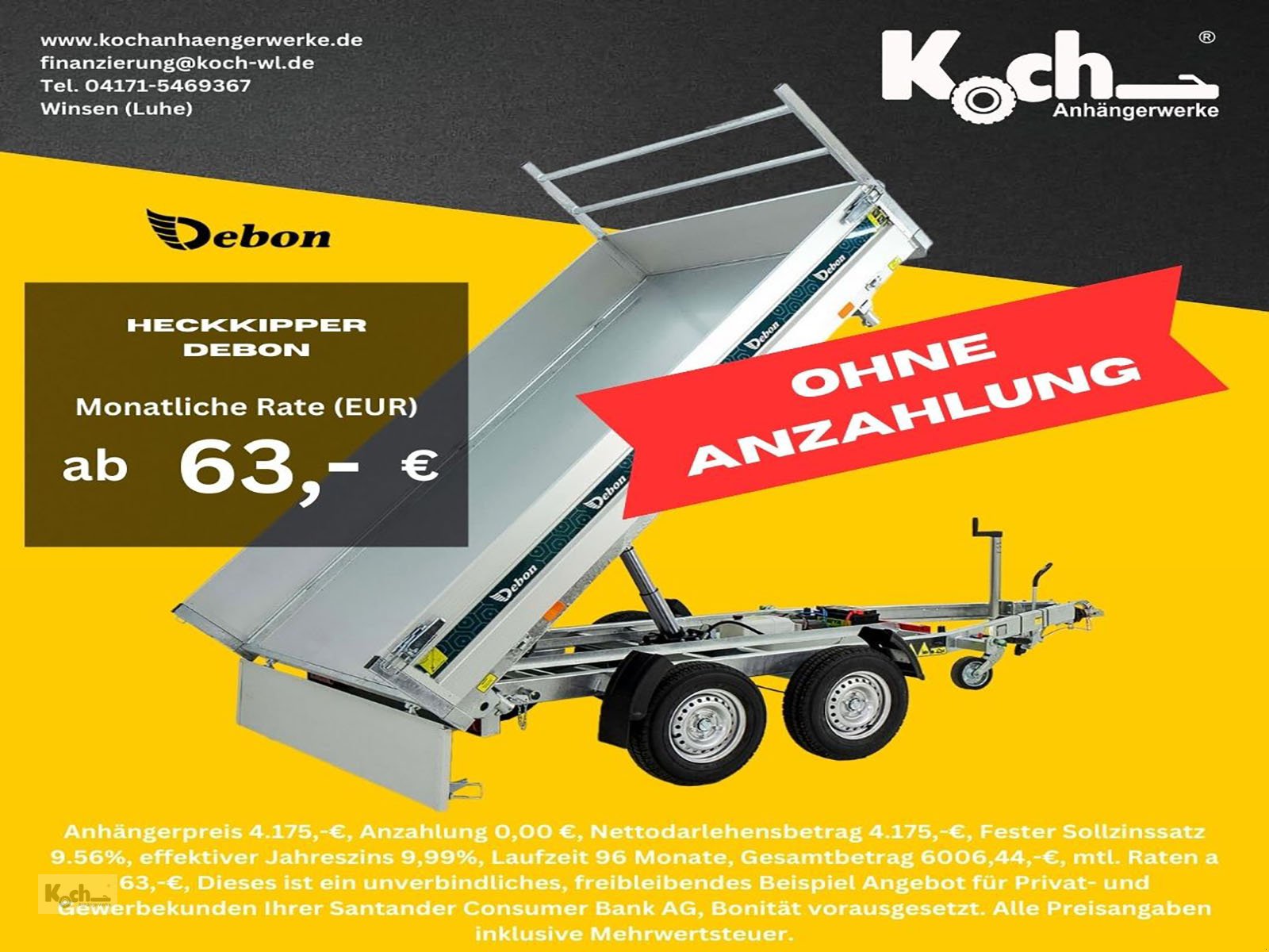 Anhänger za tip Sonstige Debon Heckkipper 155x305cm 2,0t|E-Pumpe (Ki12311666So), Neumaschine u Winsen (Luhe) (Slika 1)